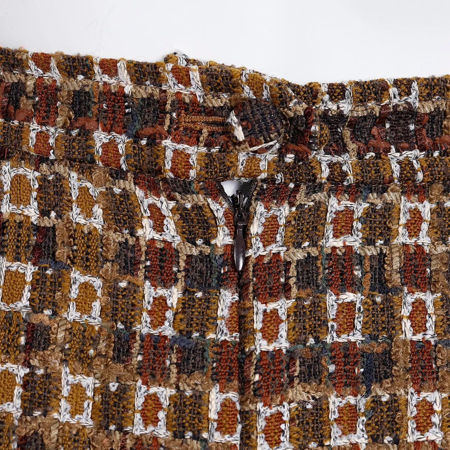 1990s Christian Lacroix Brown & Gold Check Boucle Mini Skirt