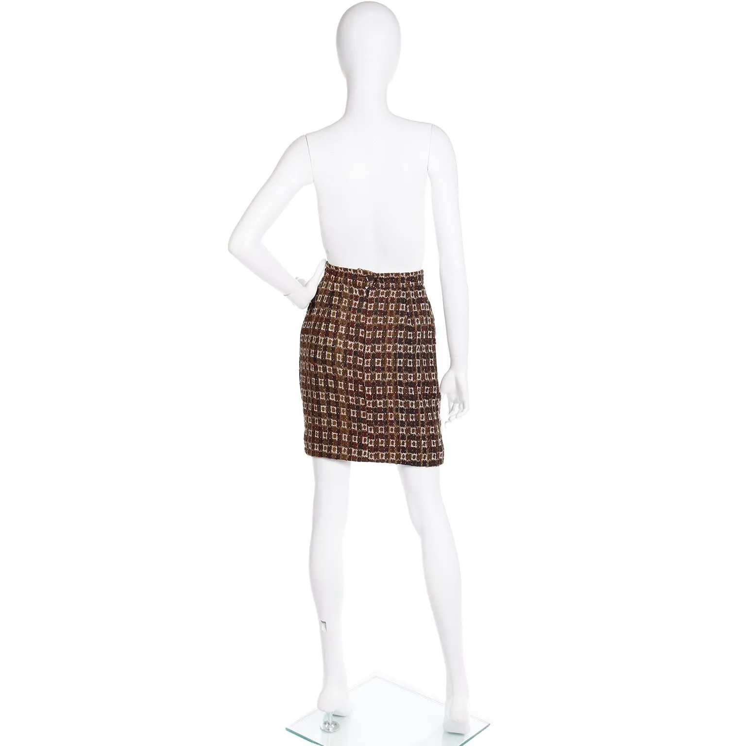 1990s Christian Lacroix Brown & Gold Check Boucle Mini Skirt