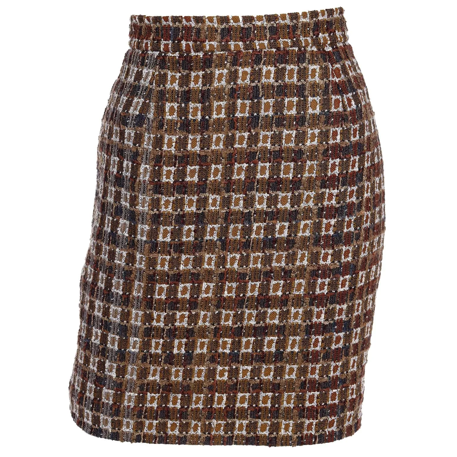 1990s Christian Lacroix Brown & Gold Check Boucle Mini Skirt