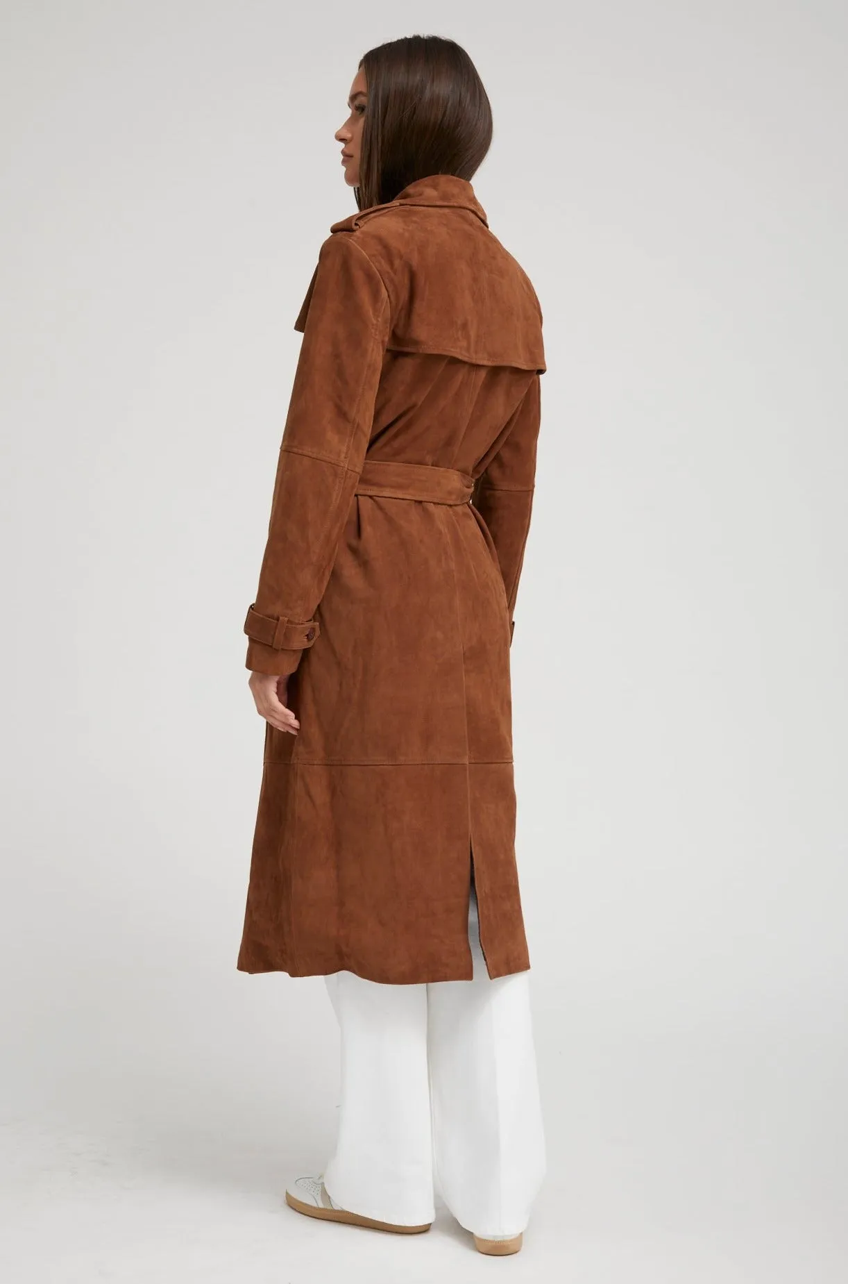 Belle de Jour Cognac Suede Trench