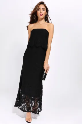 Black Bandeau Frill Maxi