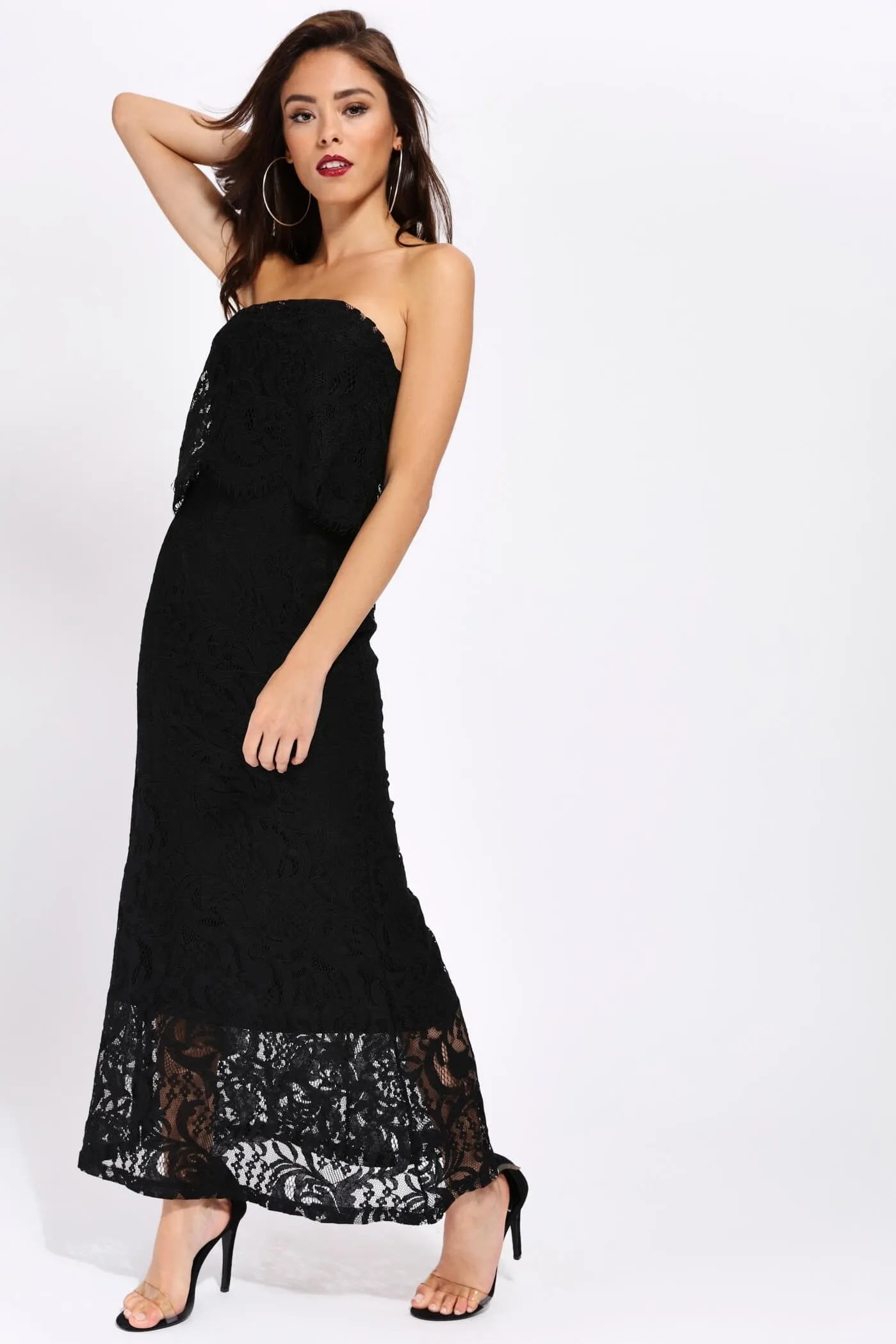 Black Bandeau Frill Maxi