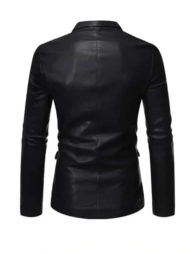 Black Lapel Style Genuine Leather Blazer