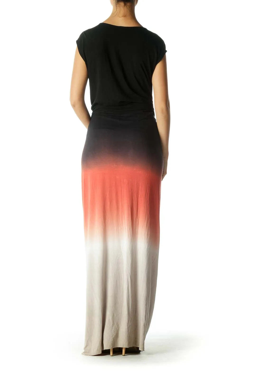 Black Multicolor Ombre Draped Maxi Dress