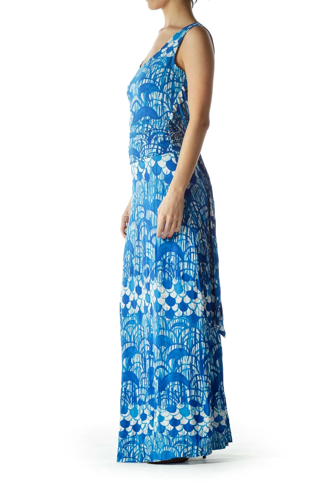 Blue Floral Print Maxi Dress