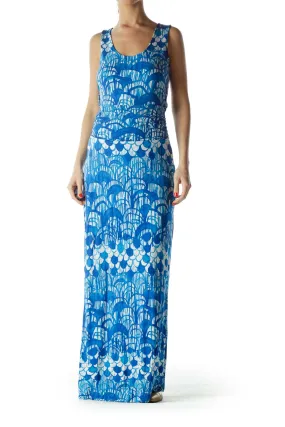 Blue Floral Print Maxi Dress