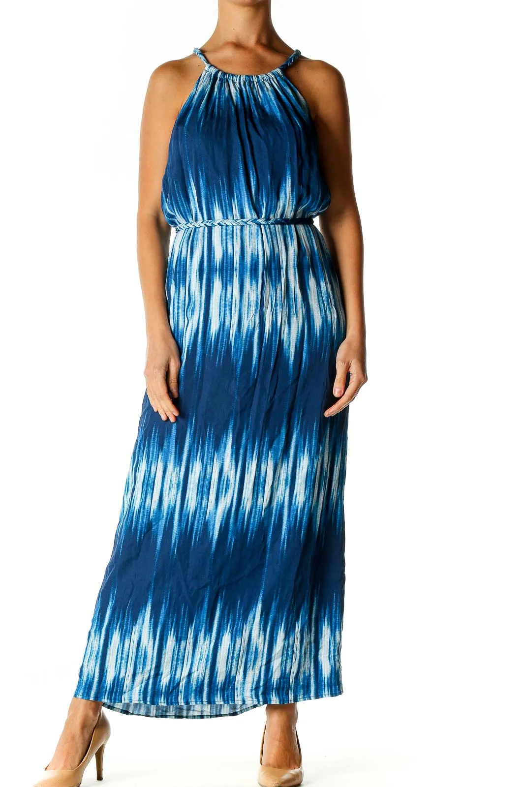 Blue Graphic Print Day Column Dress