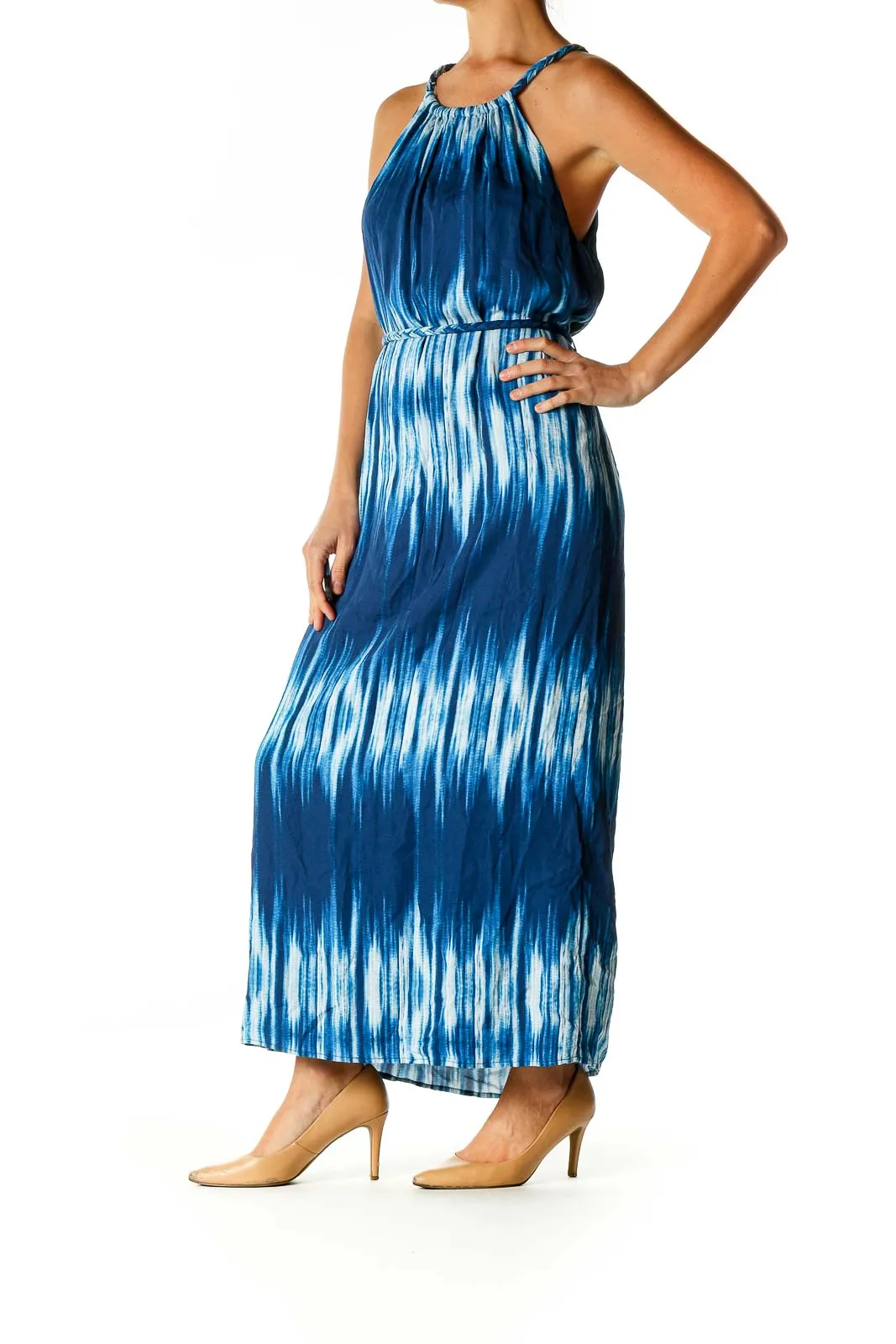 Blue Graphic Print Day Column Dress