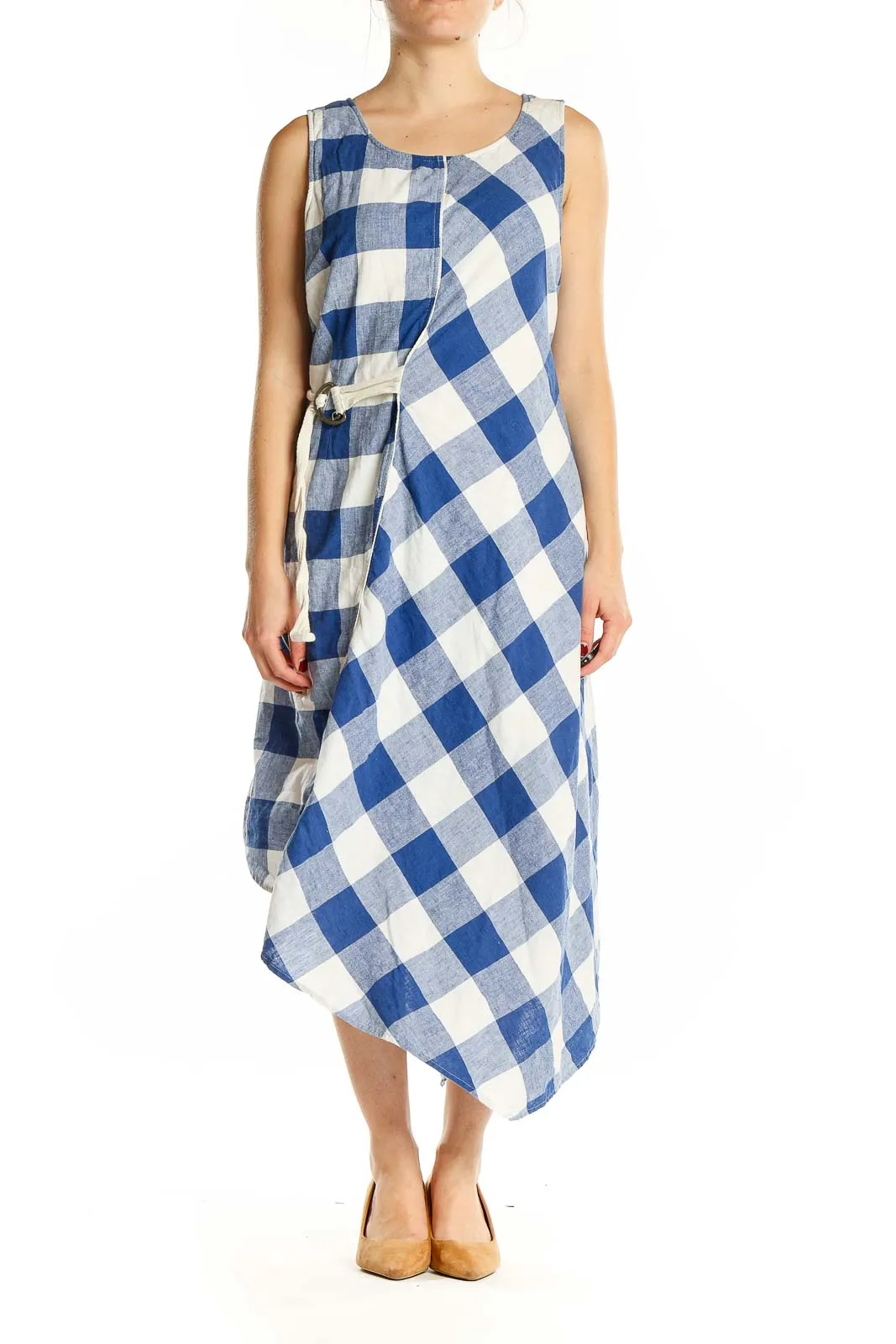 Blue White Checker Print Dress