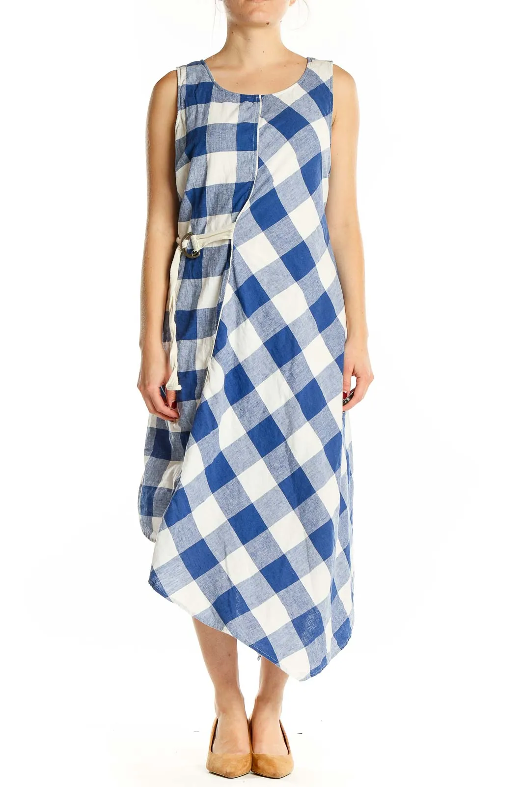 Blue White Checker Print Dress