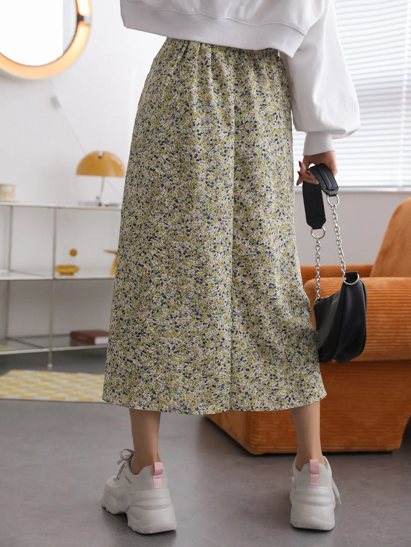 Boho Ditsy Floral High Waist Midi Women Skirts