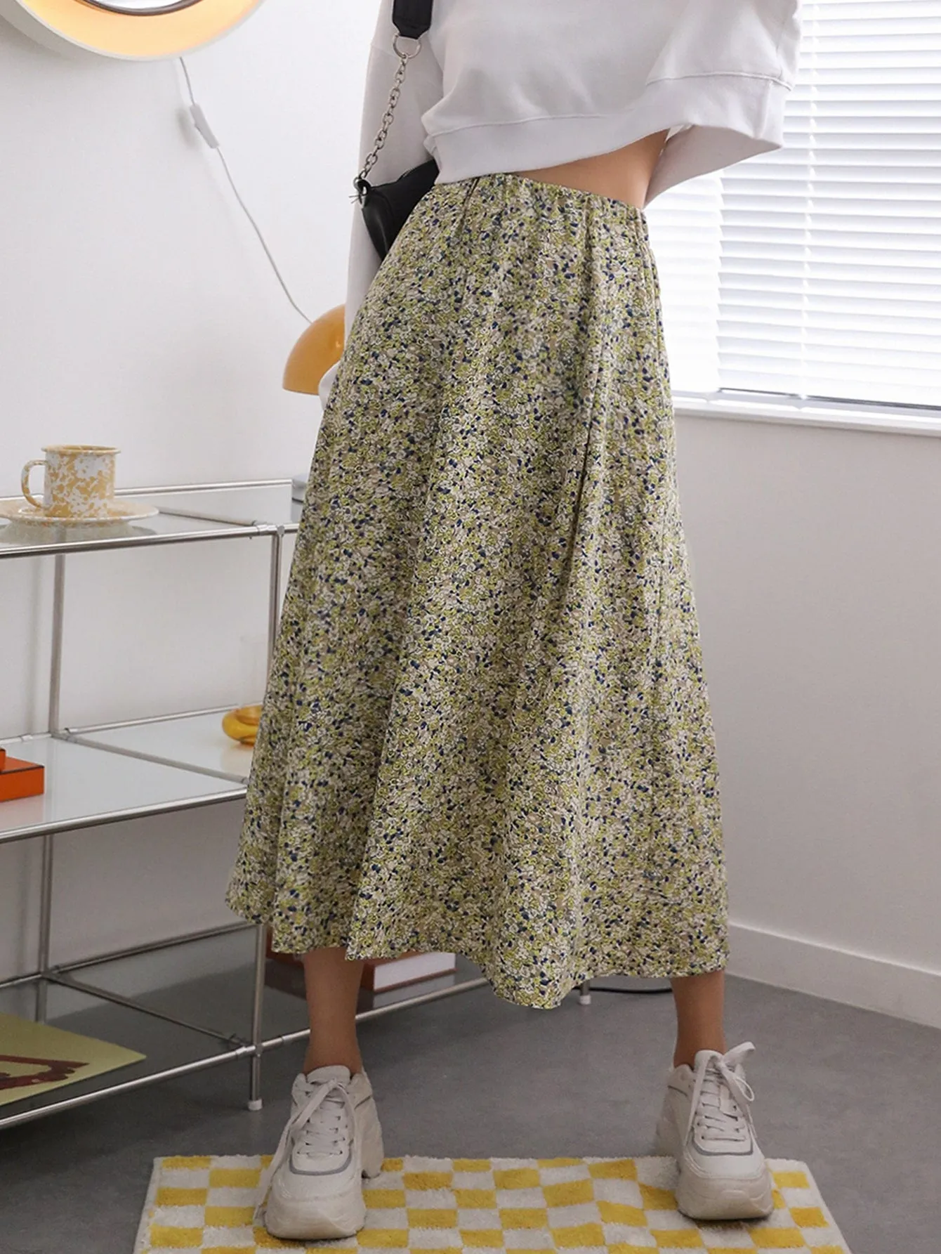 Boho Ditsy Floral High Waist Midi Women Skirts