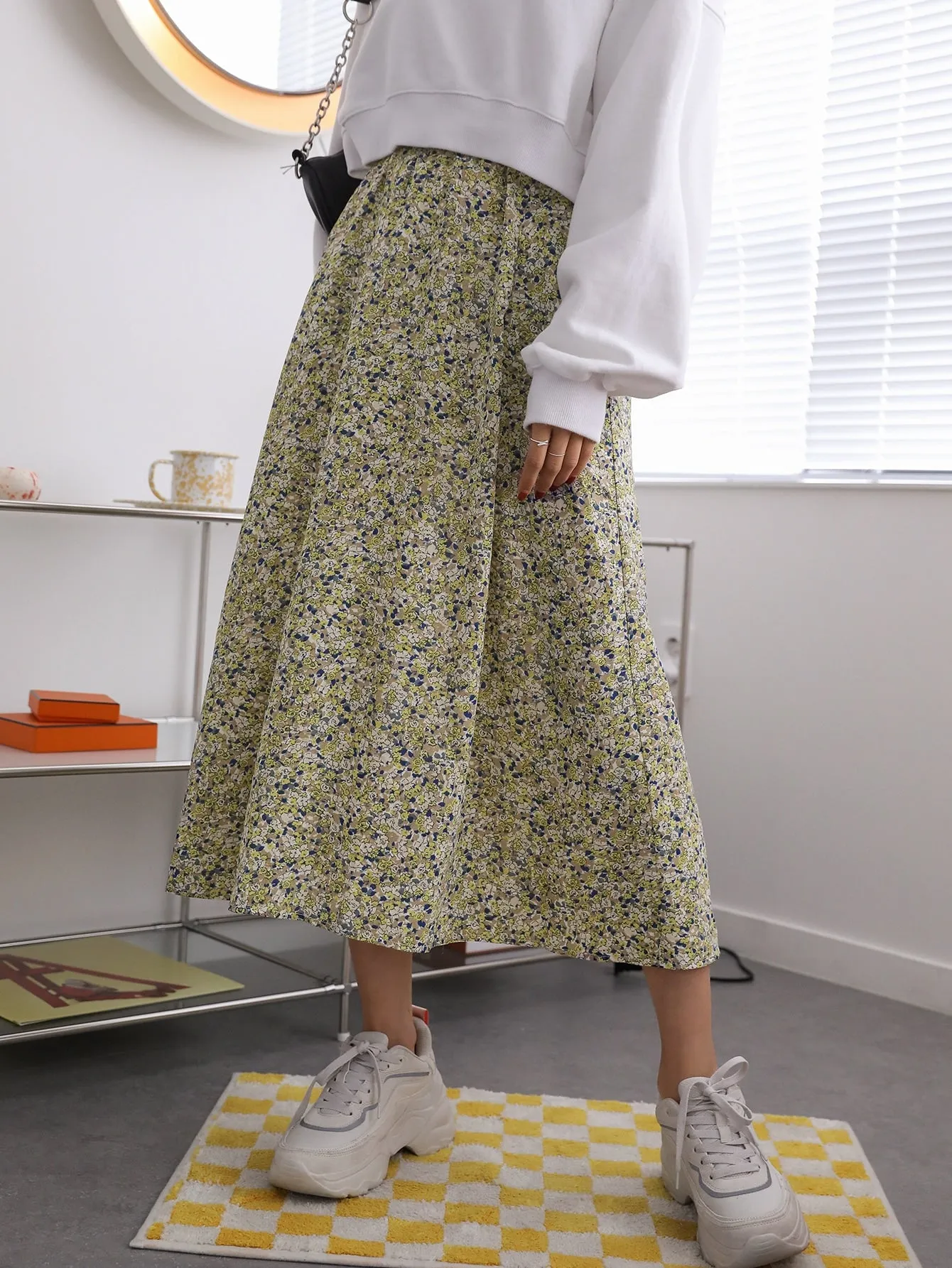 Boho Ditsy Floral High Waist Midi Women Skirts