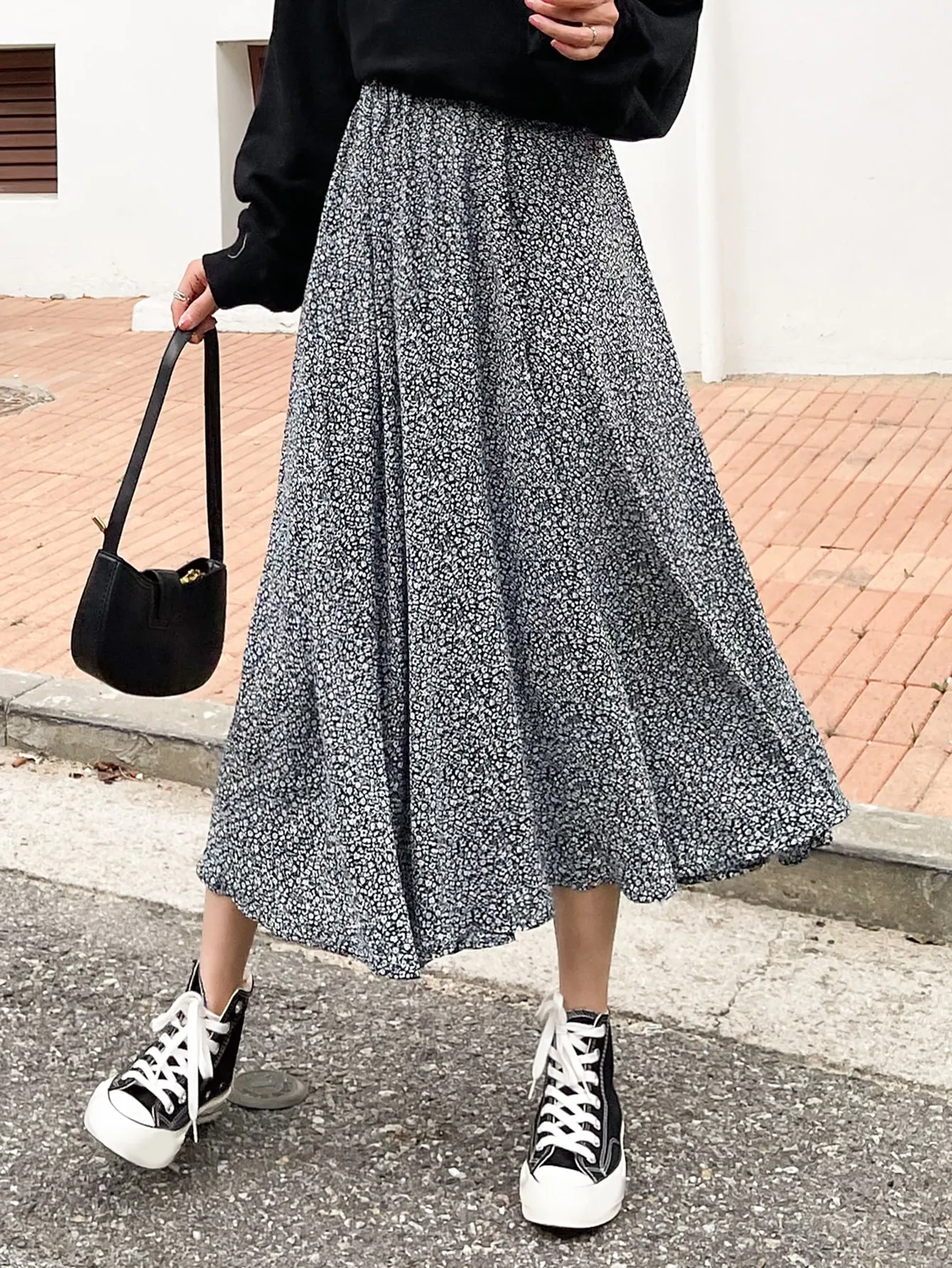 Boho Ditsy Floral Natural Long Women Skirt