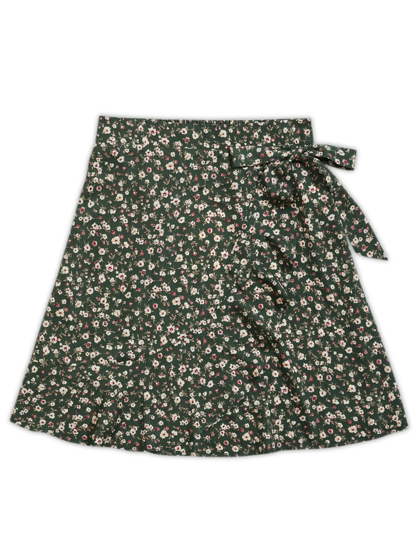 Boho Ditsy Floral Ruffle Hem Natural Short Women Skirt