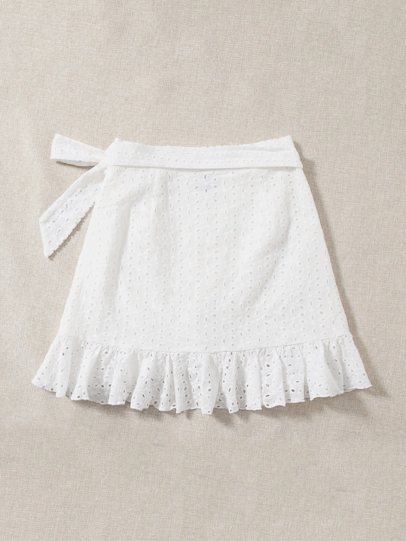 Boho Plain Eyelet Embroidery High Waist Short Women Skirt