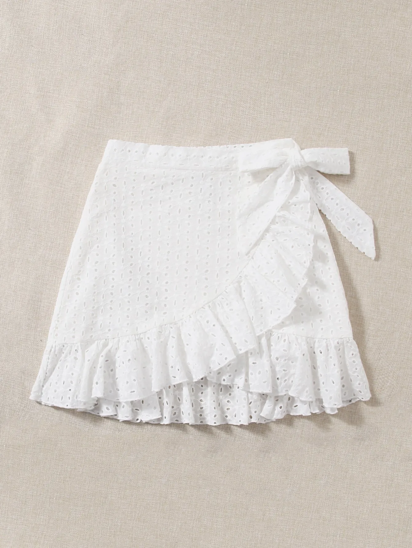 Boho Plain Eyelet Embroidery High Waist Short Women Skirt