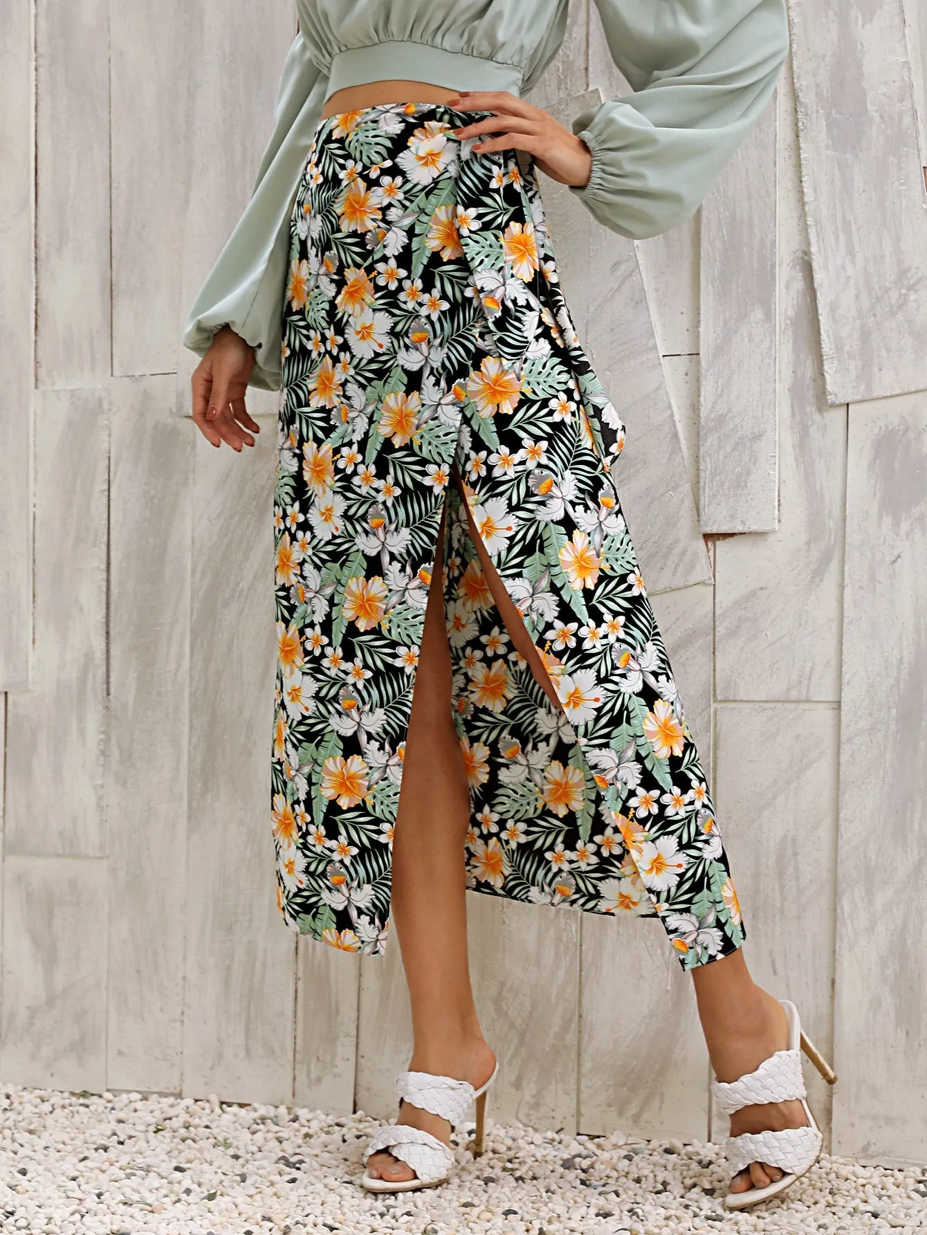 Boho Tropical Knot High Waist Long Women Skirt