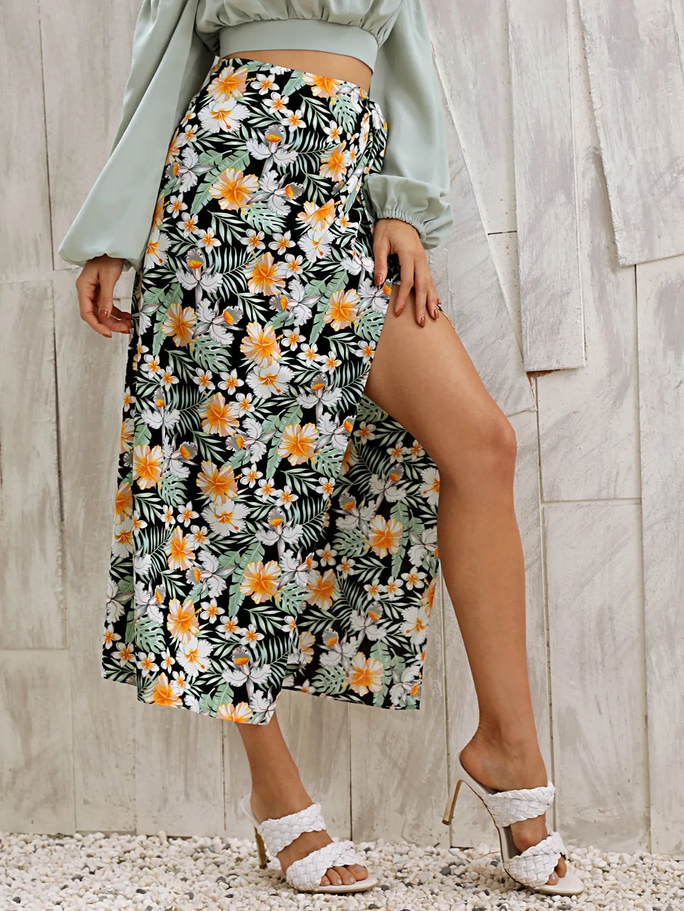 Boho Tropical Knot High Waist Long Women Skirt