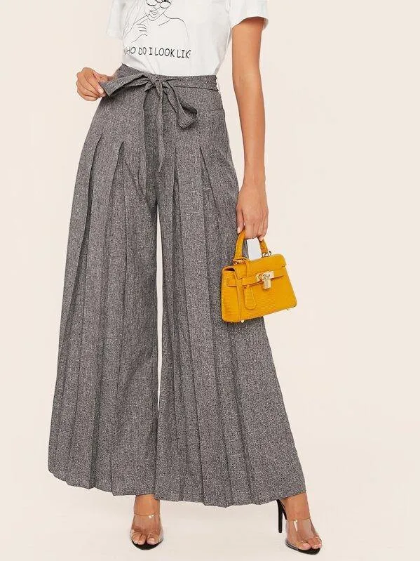 Boxy Pleated Palazzo Pants With Belt