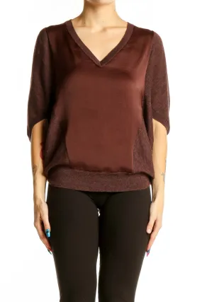 Brown V-Neck Dolman Sleeve Blouse