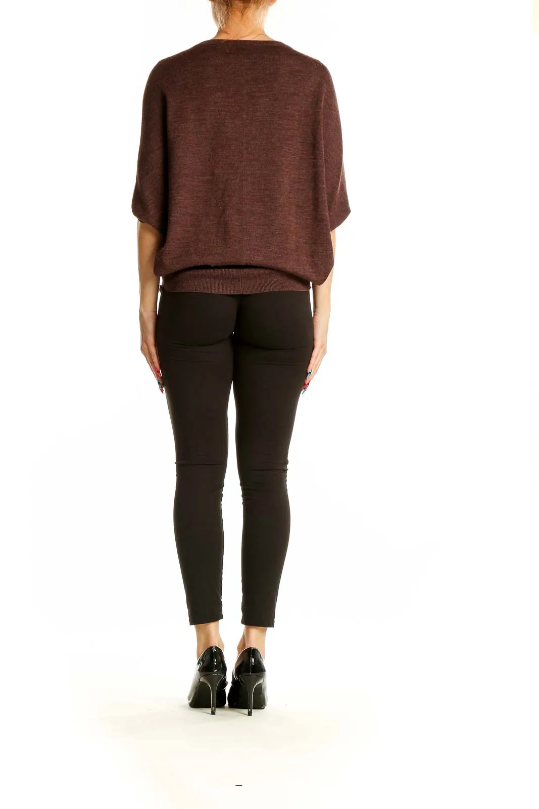 Brown V-Neck Dolman Sleeve Blouse