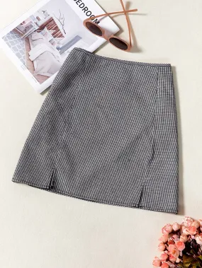 Casual Gingham Zipper High Waist Mini Women Skirt