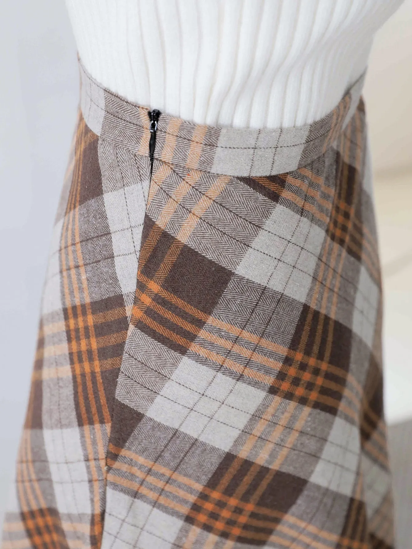 Casual Plaid Zipper High Waist Long Women Skirt