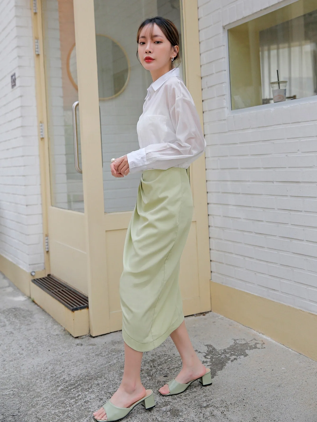 Casual Plain High Low High Waist Midi Women Skirt