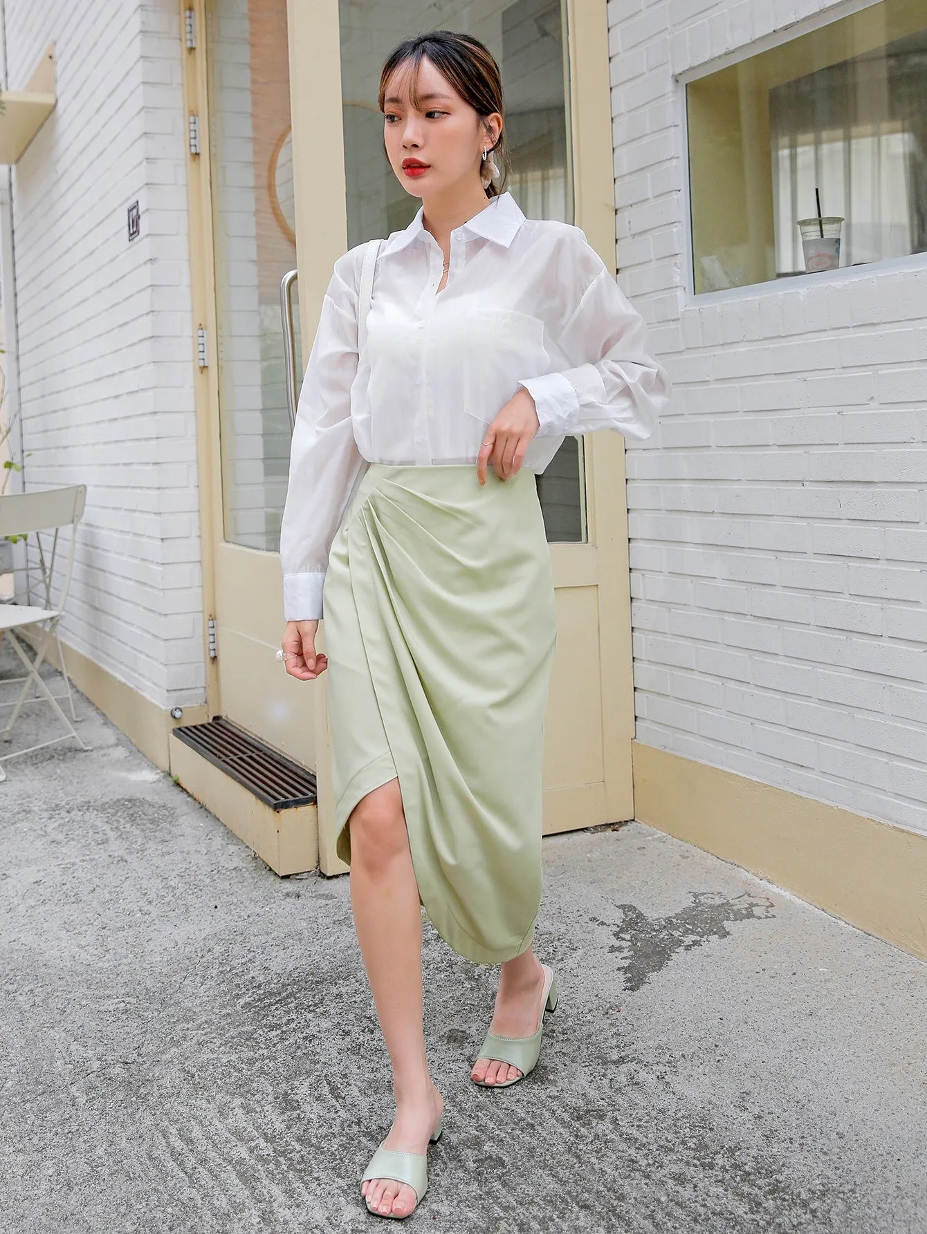 Casual Plain High Low High Waist Midi Women Skirt