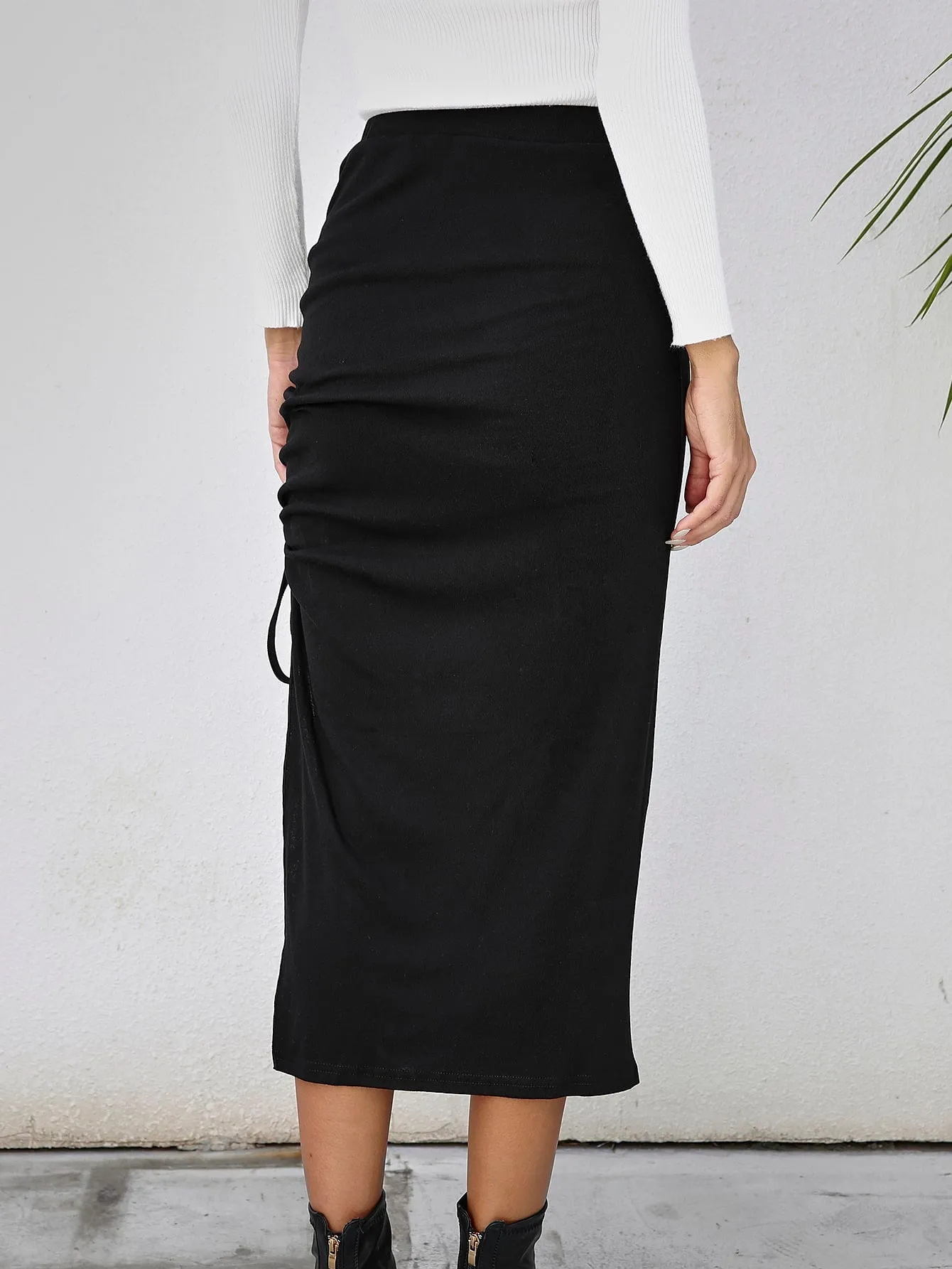 Casual Plain Split Thigh High Waist Long Women Skirts