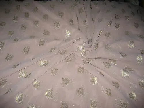 closeout-Polyester georgette with metalic silver &amp; gold jacquard~beige colour