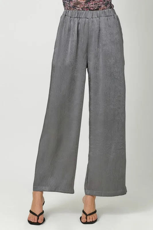 Crinkle Satin Pull-On Pants - Charcoal