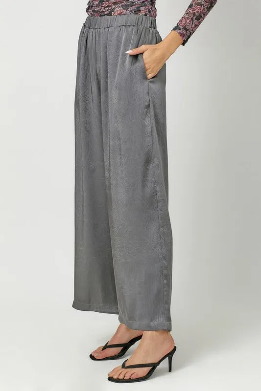 Crinkle Satin Pull-On Pants - Charcoal