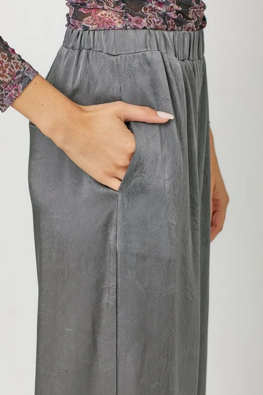 Crinkle Satin Pull-On Pants - Charcoal