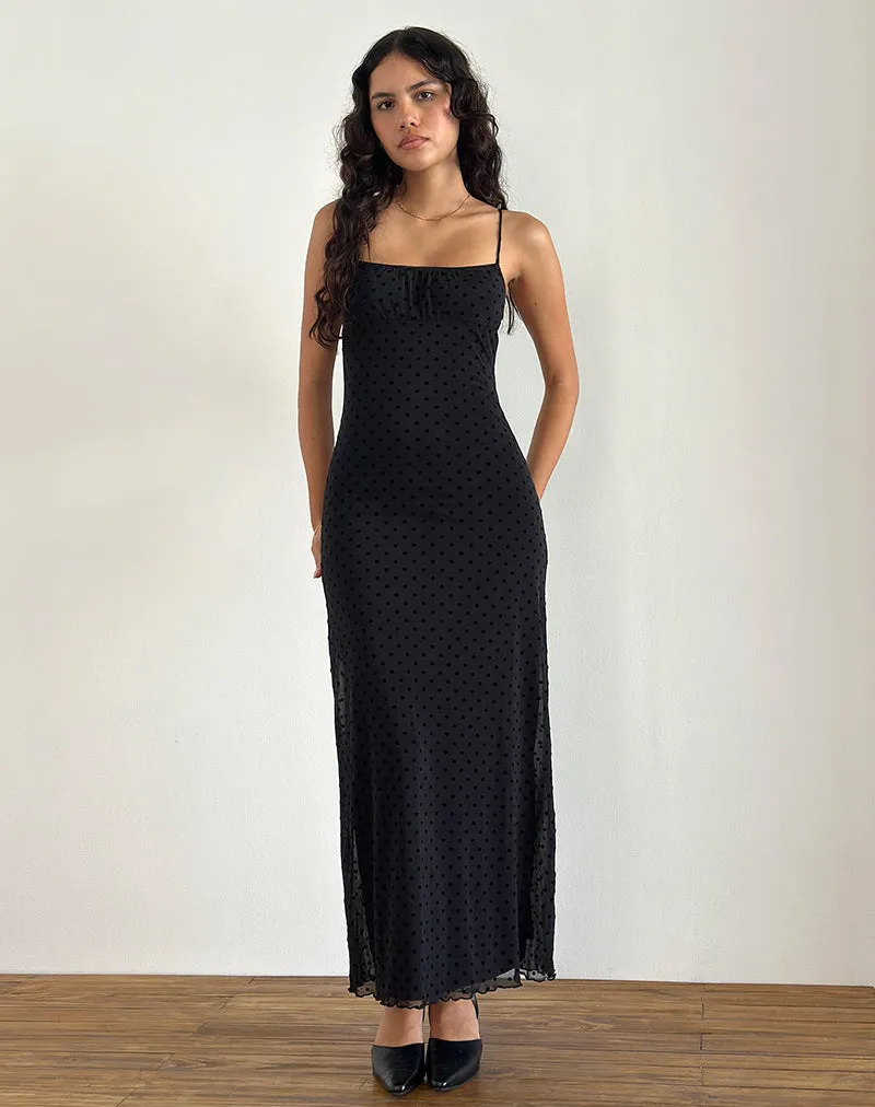 Darsih Maxi Dress in Basic Polka Black Flock