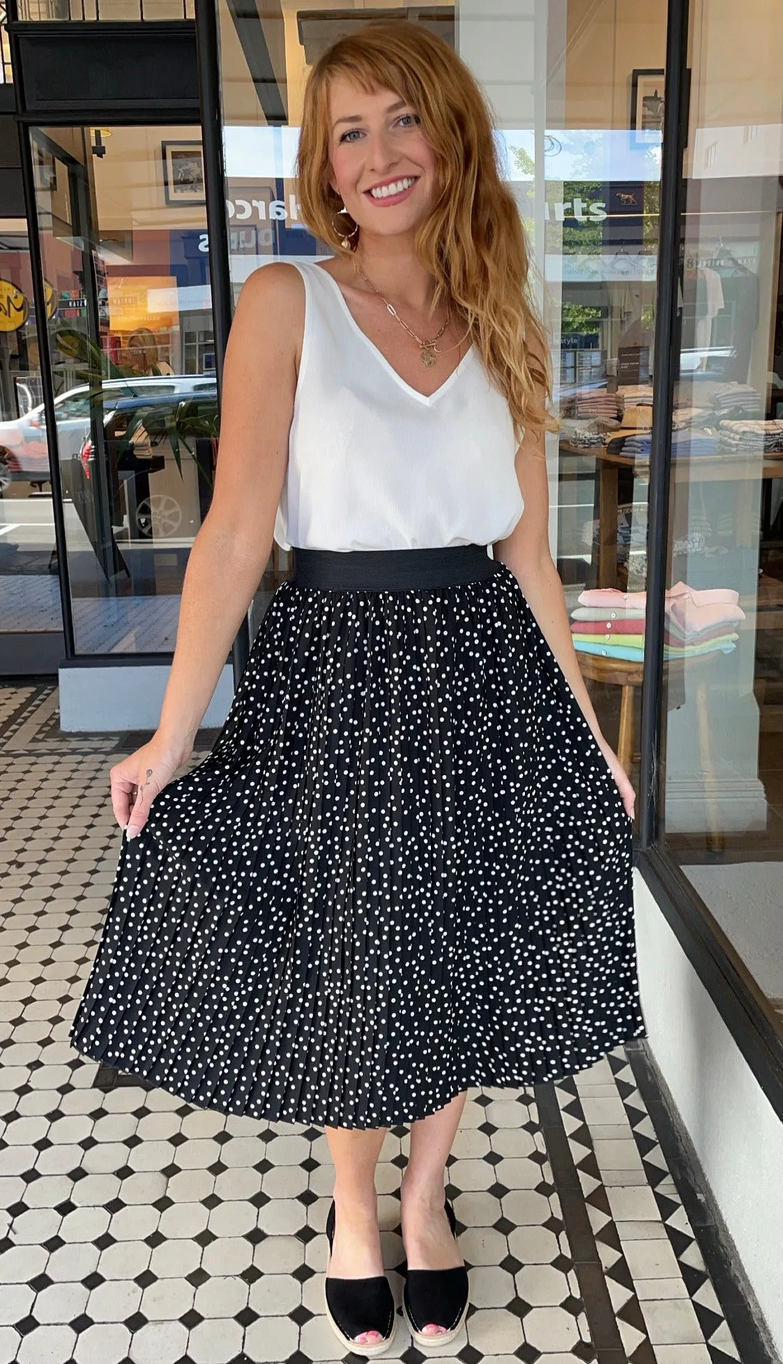 Delta Polka Dot Pleated Skirt Black