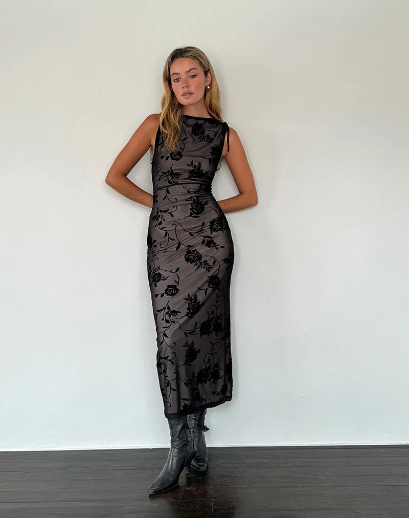 Estoria Midi Dress Black Rose Flock