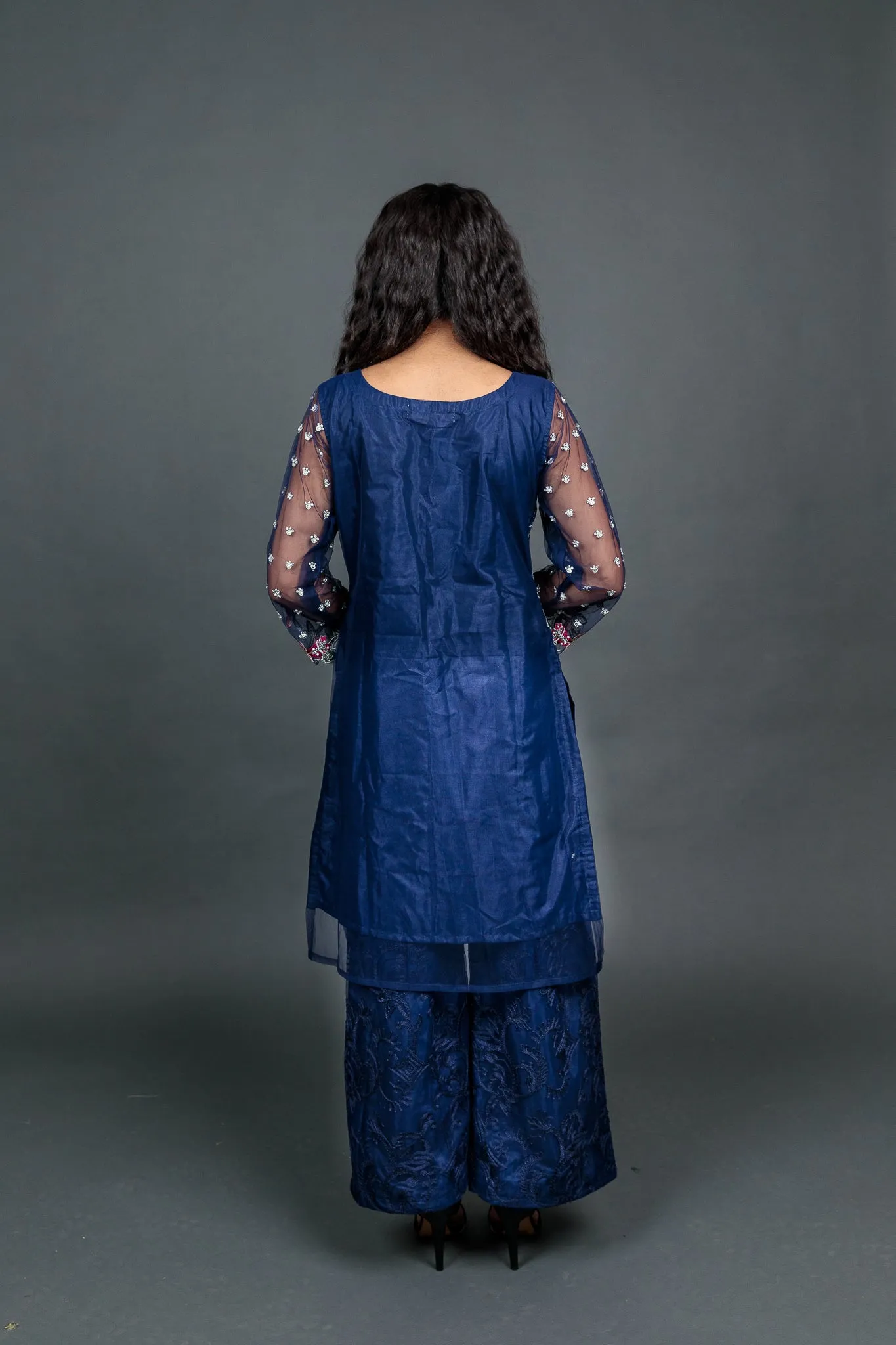 Fancy Heavy Embroidered Navy Blue Palazzo Suit