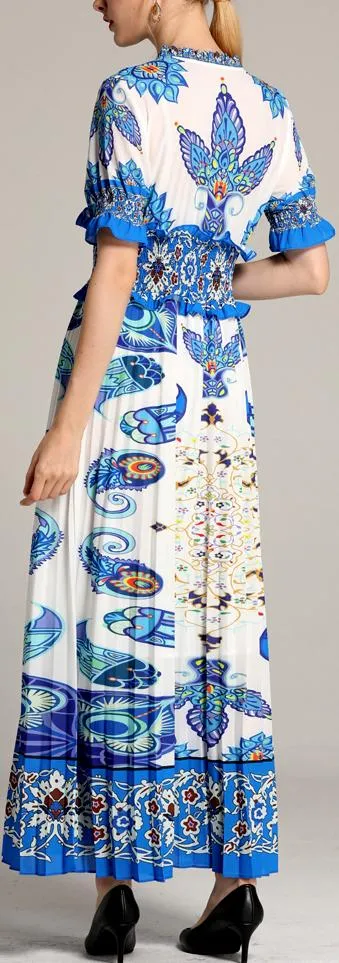 Flocked Printed Maxi Dress