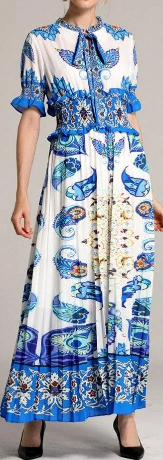 Flocked Printed Maxi Dress