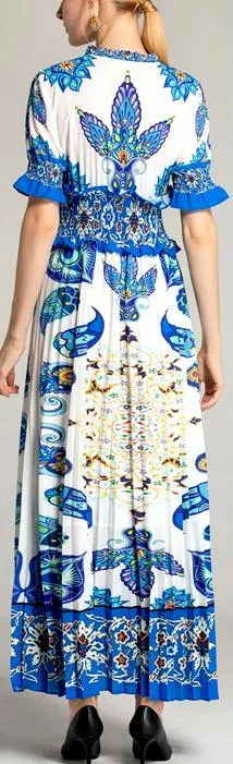 Flocked Printed Maxi Dress