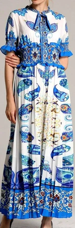 Flocked Printed Maxi Dress