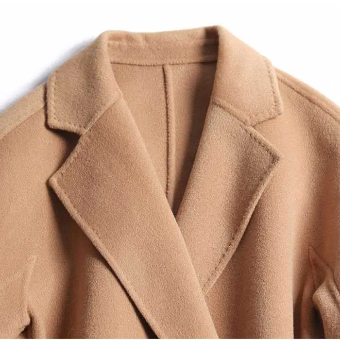 Free Shipping Camel Cashmere long Wool Trench Coat Womens