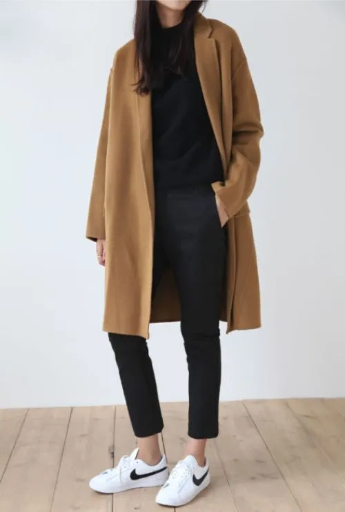 Free Shipping Camel Cashmere long Wool Trench Coat Womens