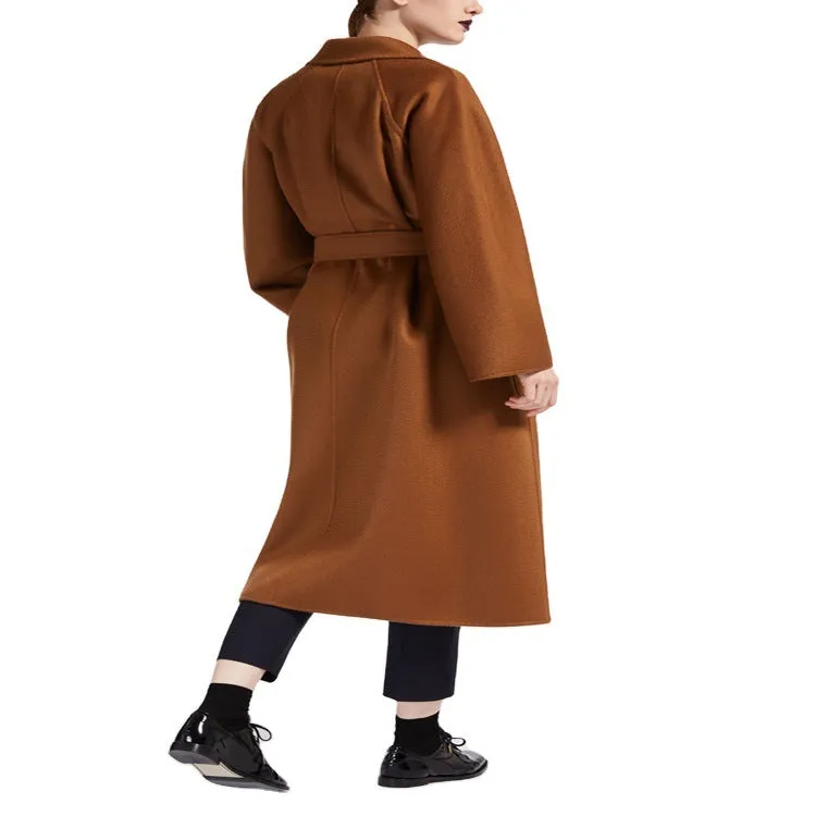 Free Shipping Camel Cashmere long Wool Trench Coat Womens