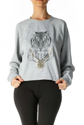 Gray Graphic Print Crewneck