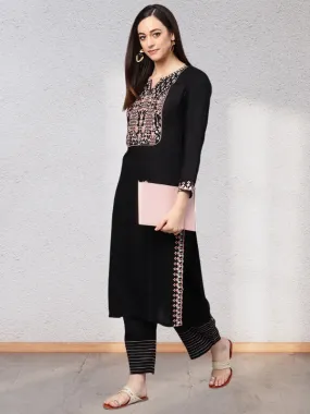 Idalia Embroidered Black Kurta With Palazzo Pants