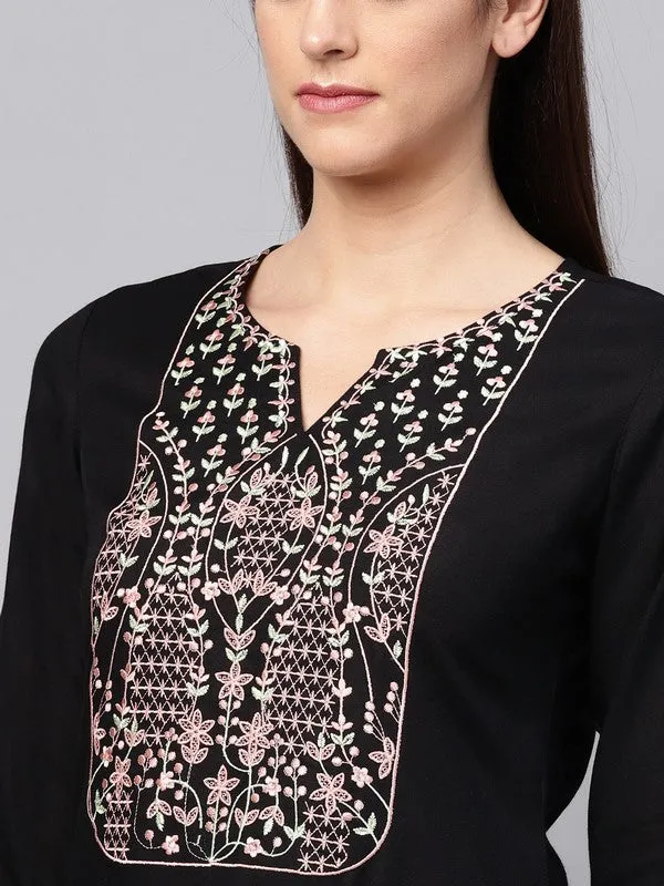 Idalia Embroidered Black Kurta With Palazzo Pants