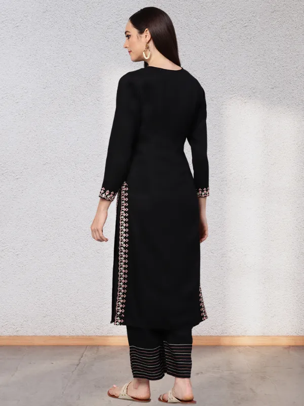 Idalia Embroidered Black Kurta With Palazzo Pants